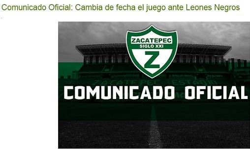 Comunicado Zacatepec vs Leones Negros