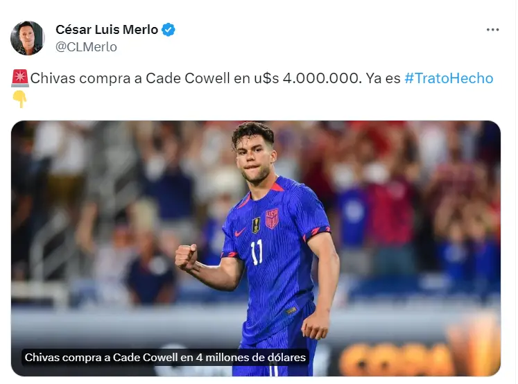 Cade Cowell llegará a la Liga MX: ¿Cuánto pagó Chivas?