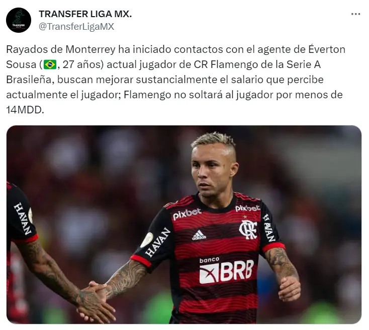 ¡BOMBAZO! Monterrey iría por un delantero del Flamengo