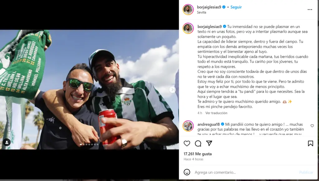El emotivo mensaje de despedida de Borja Iglesias a Andrés Guardado tras su salida del Betis